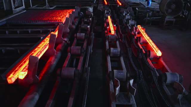 Hot Steel Billets being Stacked at a Steel Factory