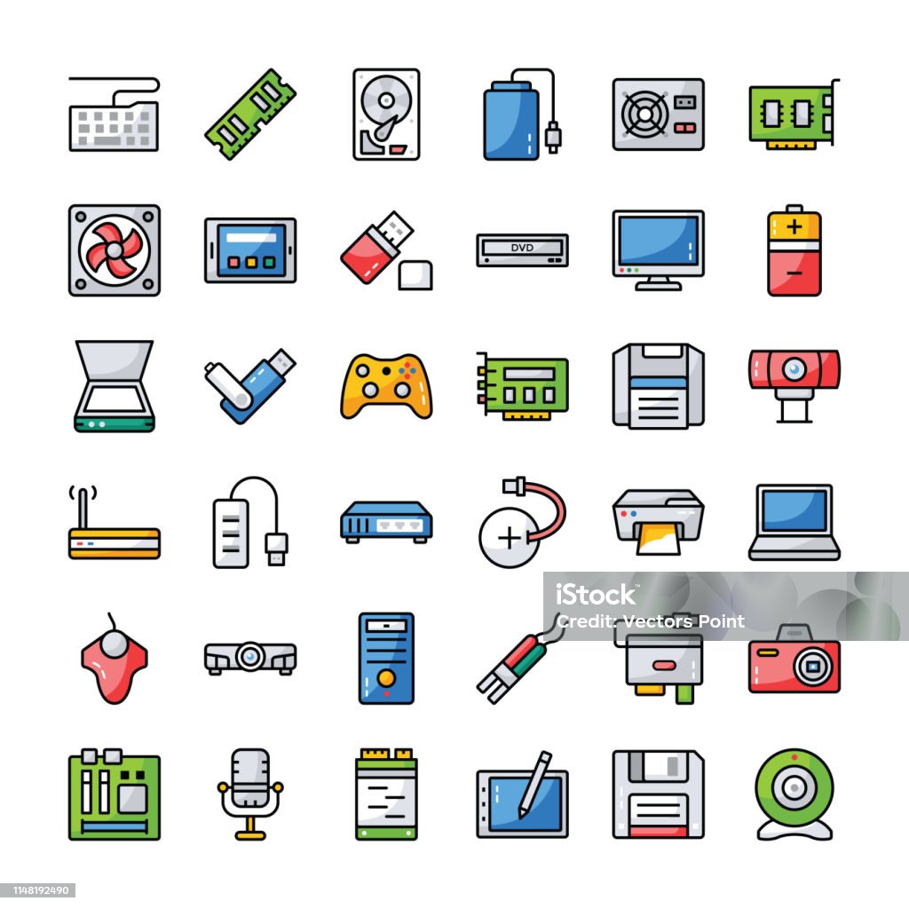 Set Of Computer Hardware Icons Stock Illustration - Download Image Now -  CPU, Computer, Computer Keyboard - iStock