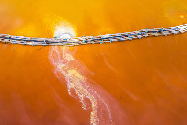 istock Aerial view of red copper mine water 1148194882
