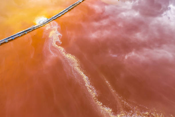 istock Aerial view of red copper mine water 1148194971