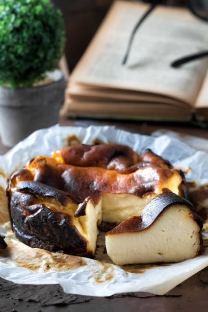 San Sebastian Cheesecake on wooden table