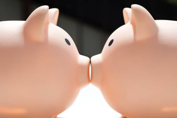 istock Two Piggy Banks kissing profile view Close up 1148201317