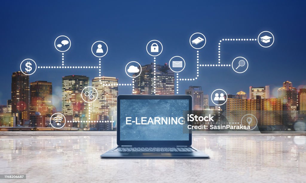 Technology Elearning Elearning Online Education Technology Elearning On Computer Laptop With ...