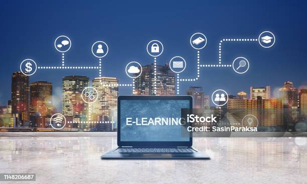 Technology In Elearning Elearning Online Education Technology Elearning On Computer Laptop With ...