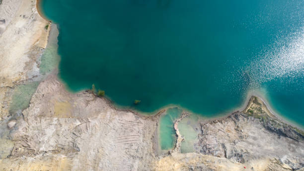 istock Sand and gravel pit, lakeshore - aerial view 1148206822