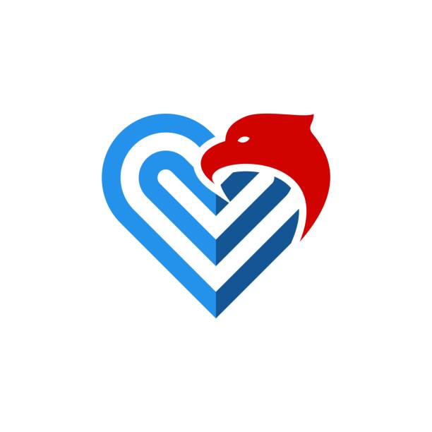 ilustraciones, imágenes clip art, dibujos animados e iconos de stock de amor de corazón de águila - heart shape wing red vector