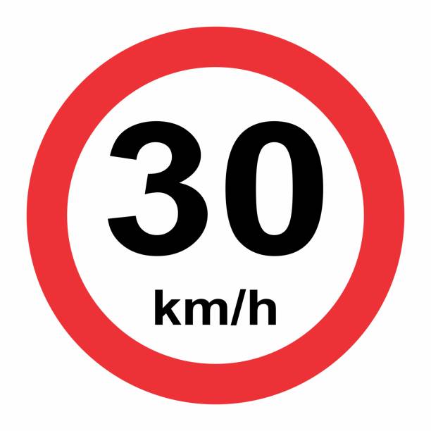 30 kmh speed limit Illustration of 30 kmh speed limit traffic sign kilometre stock illustrations