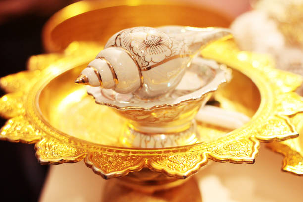 istock Conch shell on glod tray in tradition Thai wedding ceremony 1148216159