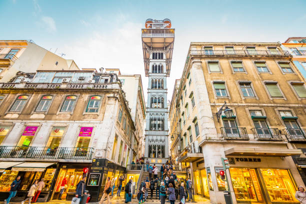 Lisbon, the Portuguese capital: Elevador de Santa Justa LISBON, PT - MAR 2, 2018: Lisbon, the Portuguese capital: Elevador de Santa Justa santa justa lift portugal stock pictures, royalty-free photos & images