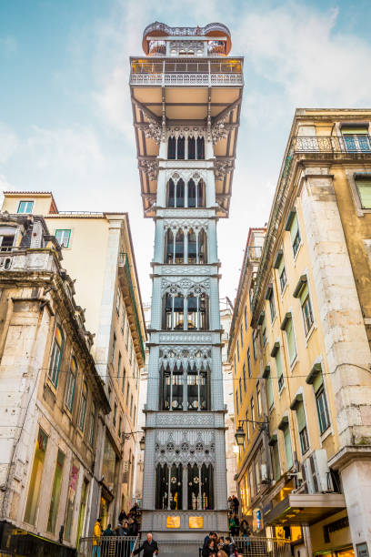 Lisbon, the Portuguese capital: Elevador de Santa Justa LISBON, PT - MAR 2, 2018: Lisbon, the Portuguese capital: Elevador de Santa Justa santa justa lift portugal stock pictures, royalty-free photos & images
