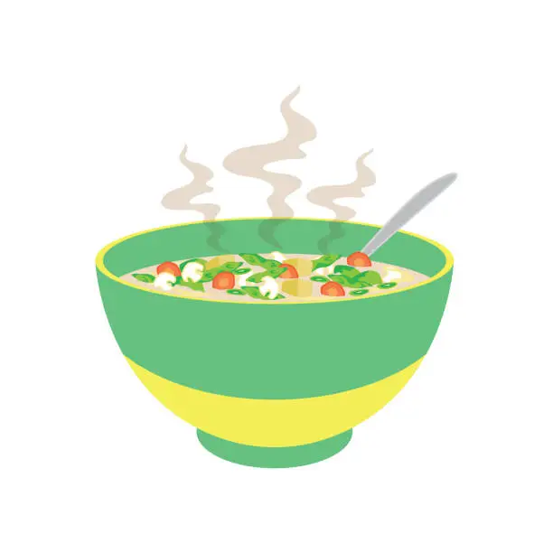 Vector illustration of hot soup in chinese bowl and chopstick on white background. vector illustration