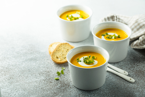 Homemade creamy pumpkin carrot soup