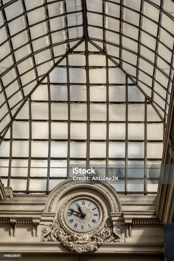 Zoom on Arches of the roof of the passage Verdeau was built in 1847, Paris Paris - France Stock Photo