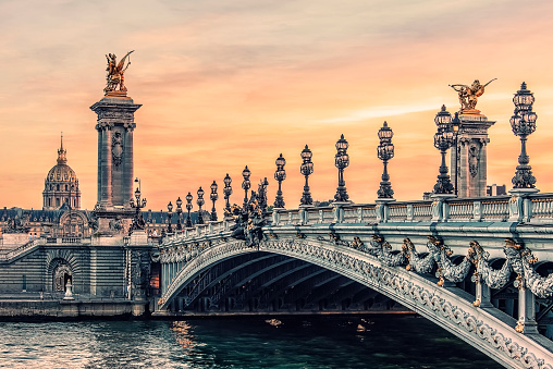Alexandre III bridge at sunset in Paris