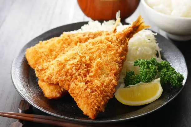 Deep-fried horse mackerel. Japanese food.