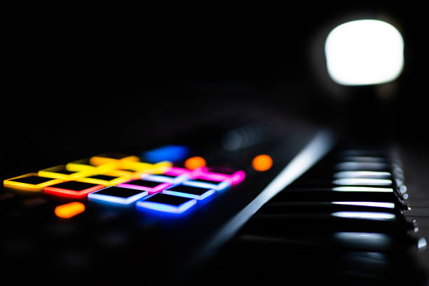 Keyboard / electronical piano for recording music in a studio: drumpads / music pads Keyboard / electronical piano for recording music in a studio: drumpads / music pads berkel stock pictures, royalty-free photos & images