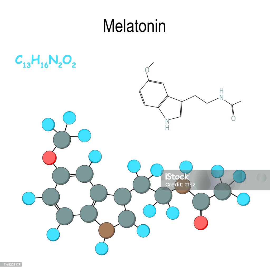 Melatonin Example Melatonin Chemical Structural Formula And Model Of Hormone Molecule ...