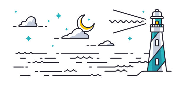 mercusuar samudra - seascape ilustrasi stok