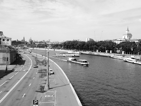 Moscow, Russia - May 10, 2019: a view of Moscva river from the Big Ustyinskiy bridge
