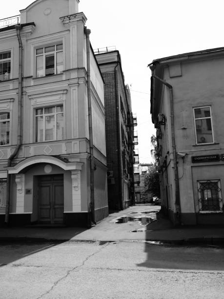 Moscow, Russia - May 10, 2019: Architectural features of buildings in Sadovnicheskaya street
