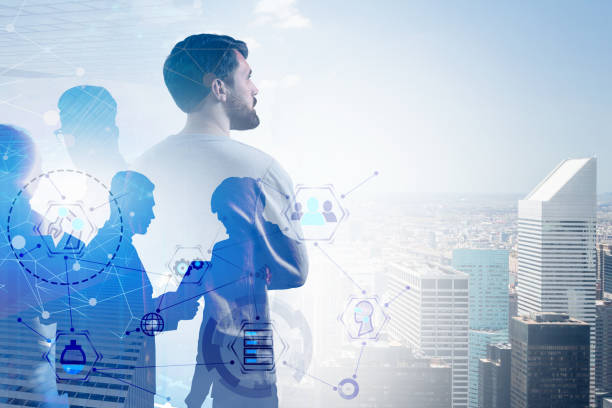 istock Business team and GUI interface in city 1148230874