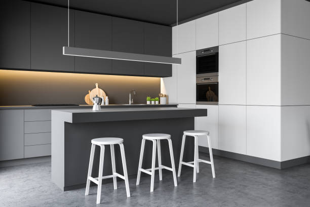 istock Modern cozy disign kitchen interior with furniture. 3d Render. 1148231314
