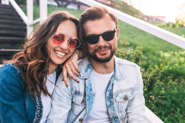 istock Happy young couple in sunglasses 1148231399