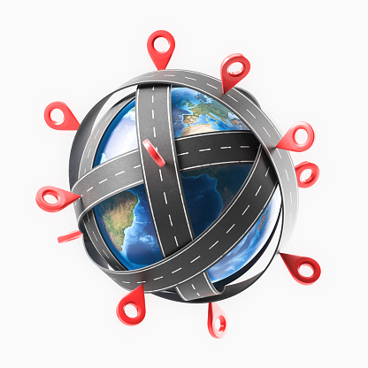 Satellite navigation concept with road and globe. 3d rendering Elements of this image furnished by NASA