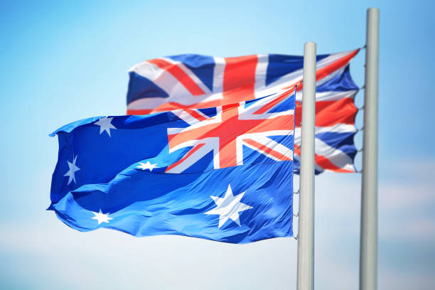 istock Flags of Australia and UK 1148234052