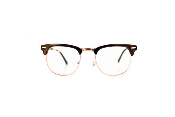 плоские верхние коричневые очки - horn rimmed glasses стоковые фото и изображения