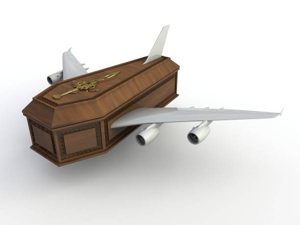 3D render of Coffin with plane wings coffin funeral expense stock pictures, royalty-free photos & images