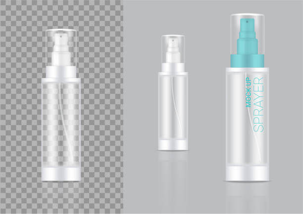 3D Mock up Realistic Spray Bottle  Cosmetic or Lotion for Skincare Product Packaging With Blue and Cap on  Background Illustration vector glass medicine blue bottle stock illustrations