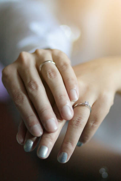 istock Groom hands holding bride hands with wedding ring in Thai wedding ceremony traditional. 1148242304