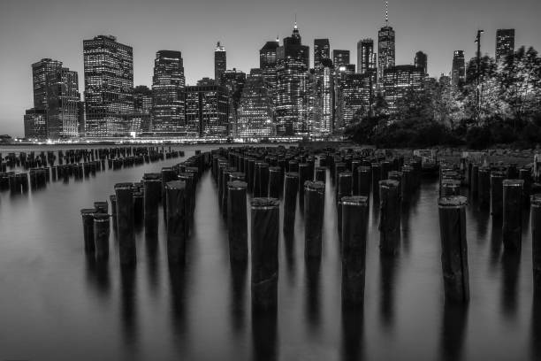 istock Black and White Manhattan Skyline from Brooklyn Bridge Park 1148244541