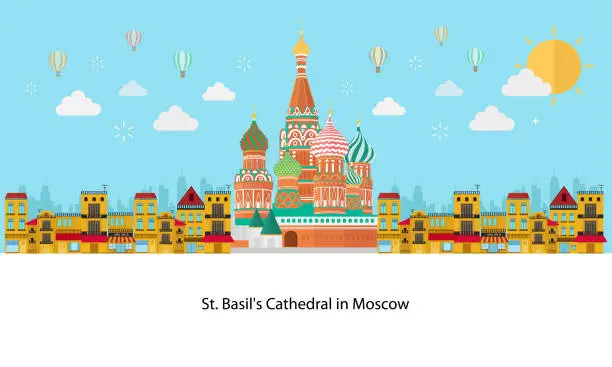 Vector illustration of Moscow with St. basil's cathedral. vector illustration