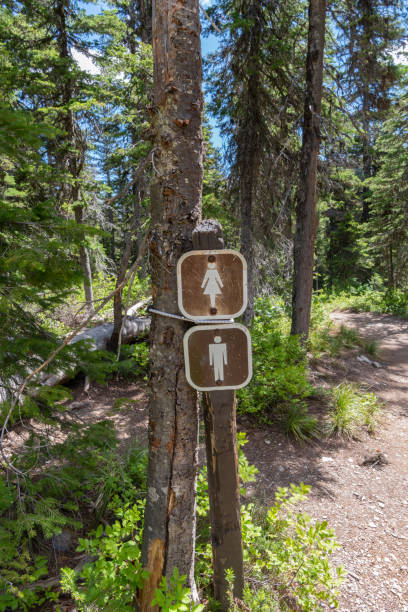 istock Restroom Signs on Wooden Post 1148248951