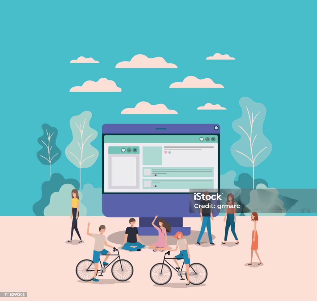 Mini People Working In Computer Desktop Stock Illustration - Download ...