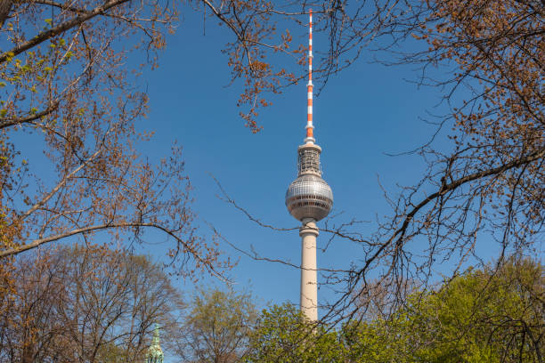 berliner fernsehturm vu du parc lustwiese - central berlin photos et images de collection