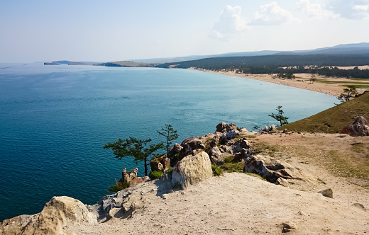 View of Lake Baikal from Olkhon Island. Summer landscape.