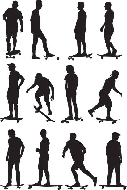 Vector illustration of Skateboarders Silhouettes