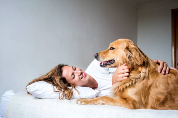 istock Woman playing with her pets 1148251650