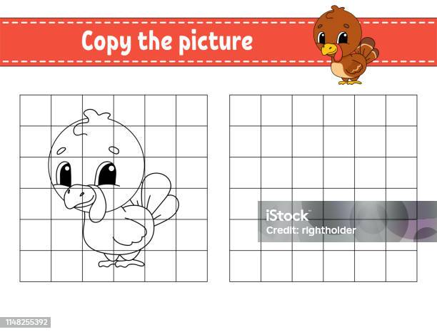 Copy The Picture Coloring Book Pages For Kids Education Developing Worksheet Game For Children Handwriting Practice Funny Character Cute Cartoon Vector Illustration Stock Illustration - Download Image Now