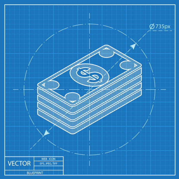 ilustraciones, imágenes clip art, dibujos animados e iconos de stock de icono de blueprint de billetes vectoriales de dinero en efectivo - stack tax paper document