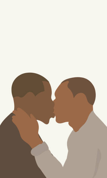 Pride lgbt Black gay couple kissing. Freedom of love. Romantic relationship poster template. Lgbt community. gay males stock illustrations