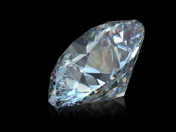 istock Close-up round cut diamond on black glossy background 1148264585