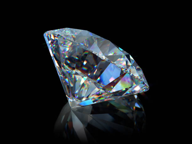 istock Close-up round cut diamond on black glossy background 1148264587
