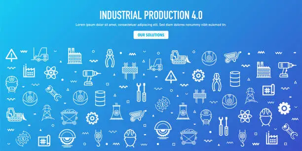 Vector illustration of Industrial Production Index Outline Style Web Banner Design