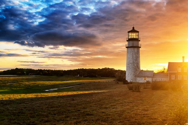 Highland Lighthouse Cape Cod Sunset stock photo