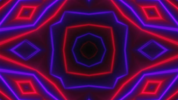 Beautiful abstract symmetry kaleidoscope with shiny neon lines, 3d render backdrop, computer generating background