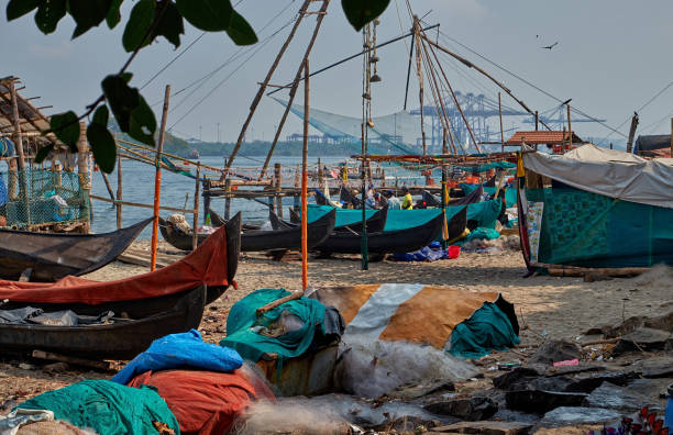 Cochin (Kochi) is a city in southwest India's coastal Kerala state. It has been a port since 1341. Images of Boats, fishermen, & fishing nets. Cantilevered Chinese fishing nets, typical of Cochin, have been in use for centuries.